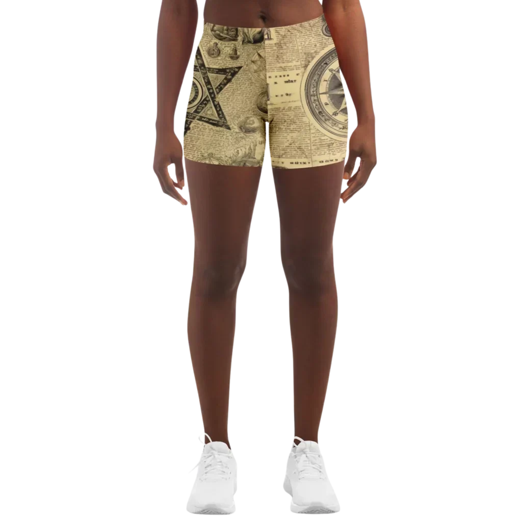 Patterned Yoga Shorts With Celestial Alchemy Design