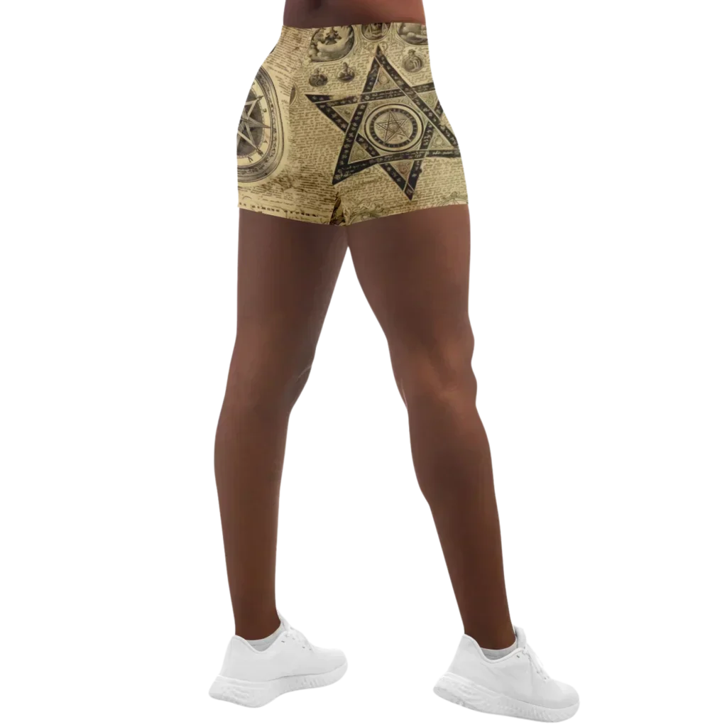 Patterned Yoga Shorts With Celestial Alchemy Design