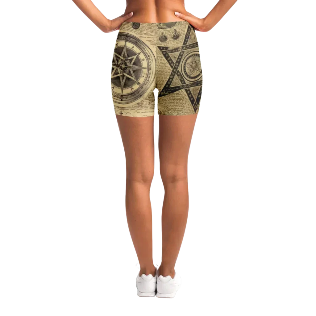 Patterned Yoga Shorts With Celestial Alchemy Design