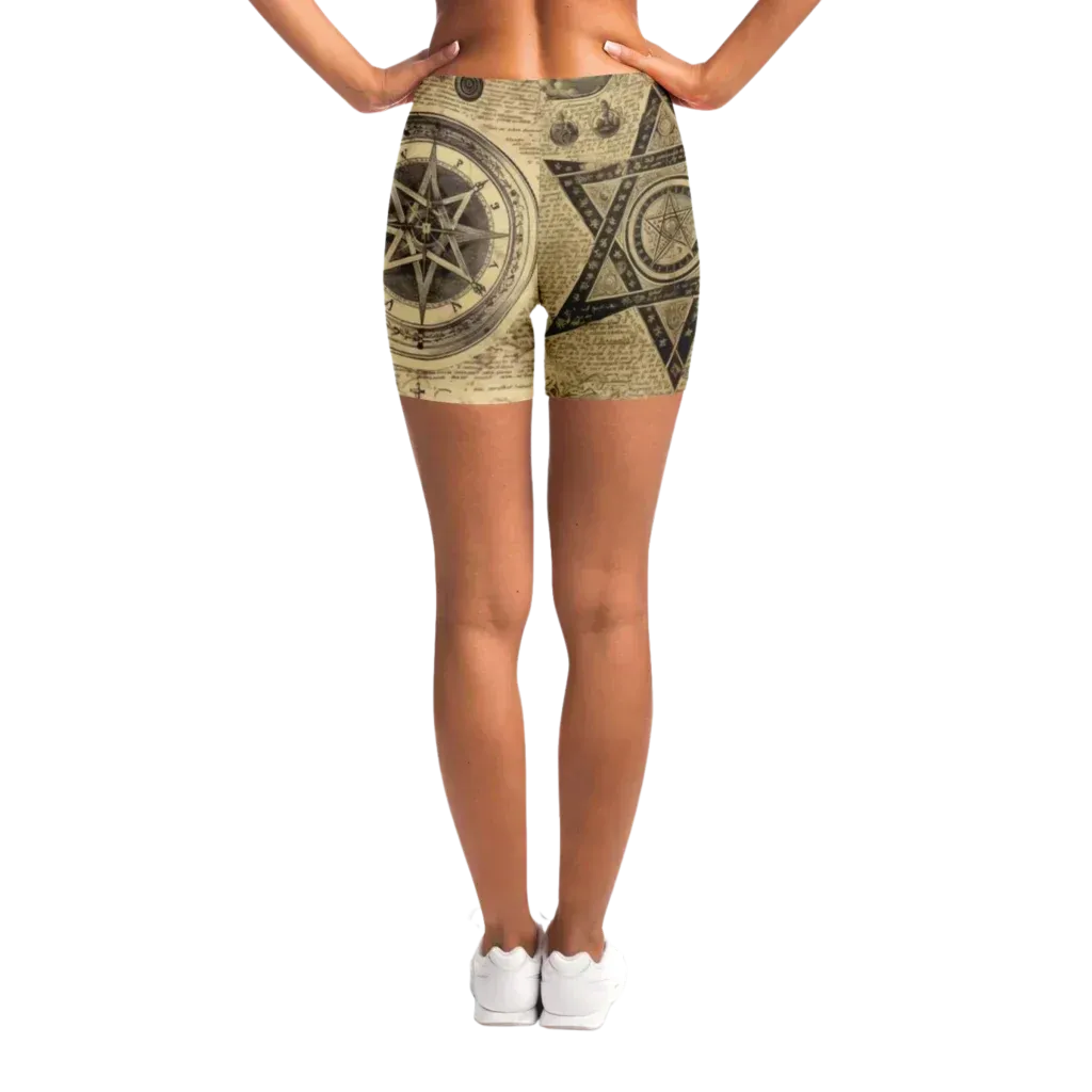 Patterned Yoga Shorts With Celestial Alchemy Design
