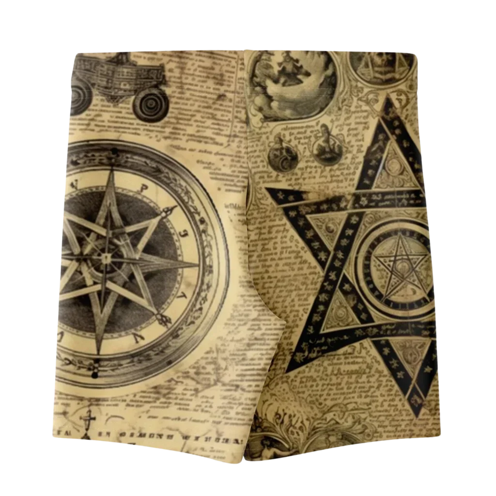 Patterned Yoga Shorts With Celestial Alchemy Design