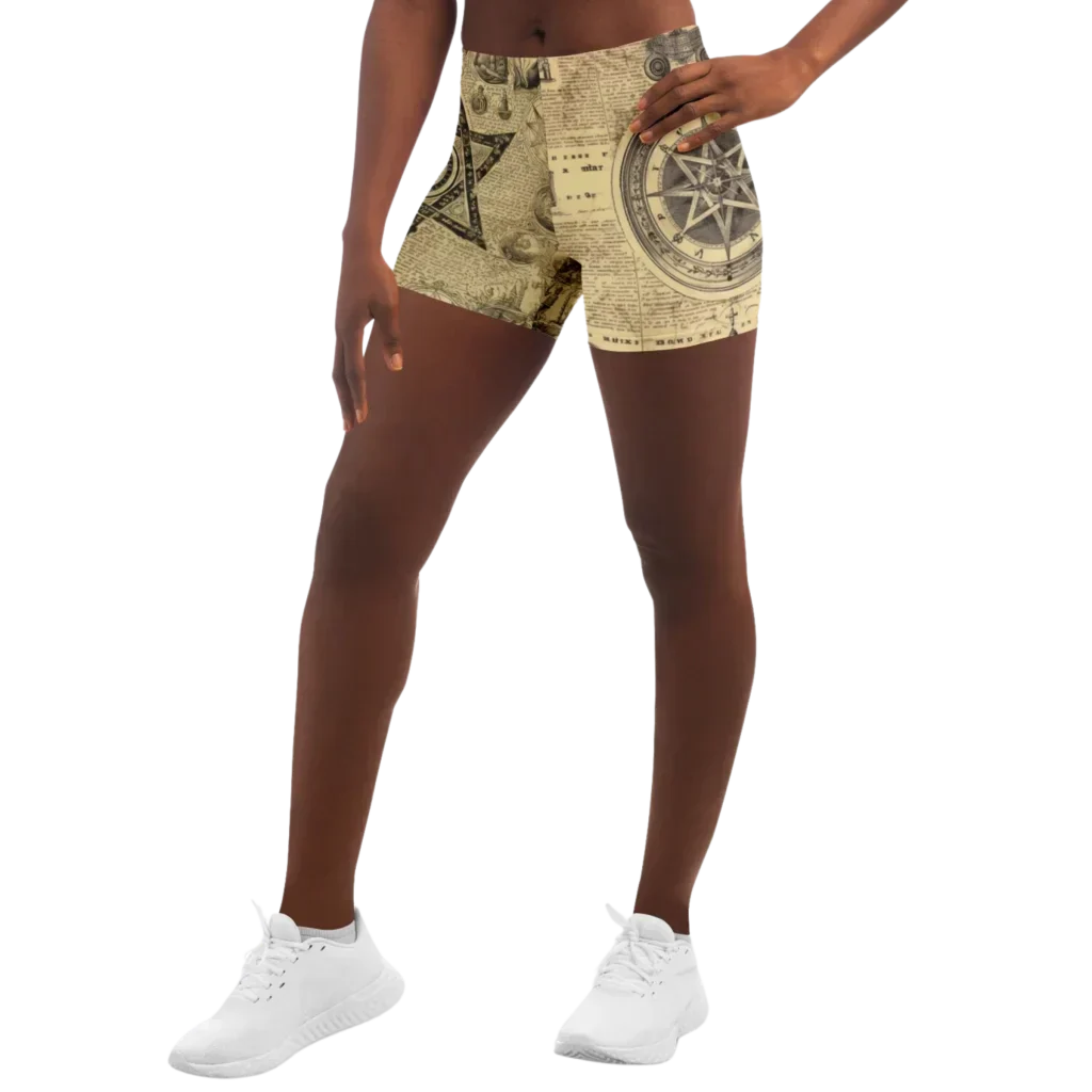Patterned Yoga Shorts With Celestial Alchemy Design - XS