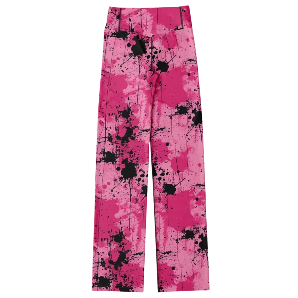 Pink Flare Leggings With Watercolor Ink Splatter Print