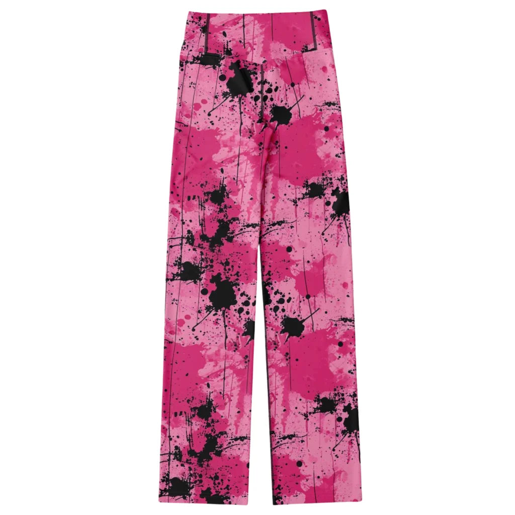 Pink Flare Leggings With Watercolor Ink Splatter Print