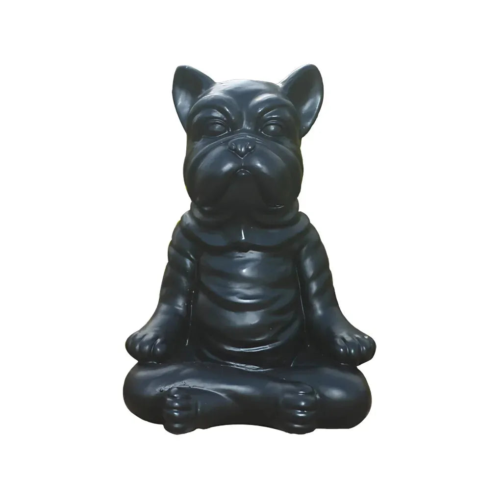 Playful Resin Yoga Dog Statue For Zen Decor - Black
