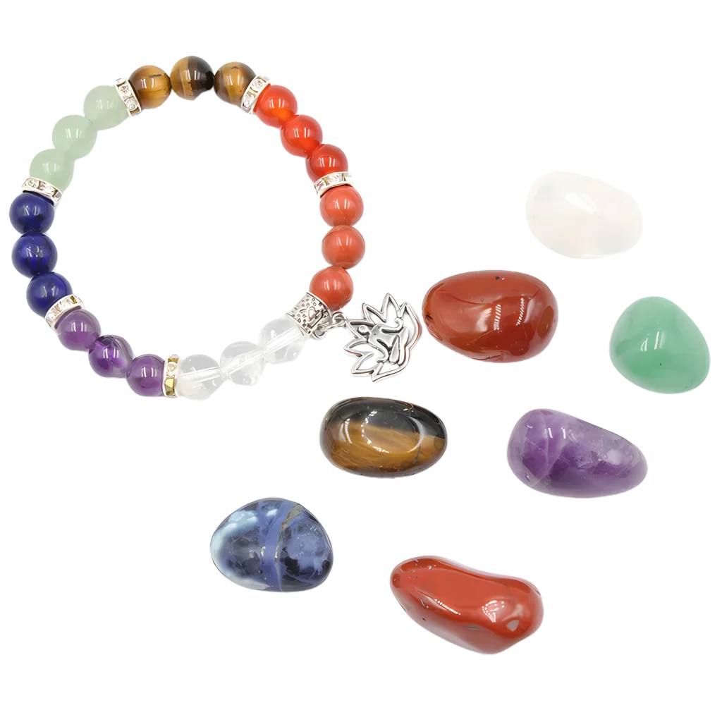 Polished Crystals Bracelet Set For Daily Balance - Yoga Symbol Bracelet Set