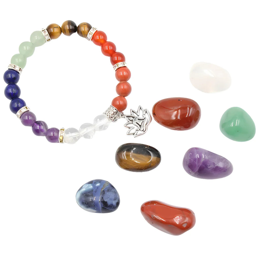 Polished Crystals Bracelet Set For Daily Balance - Yoga Symbol Bracelet Set