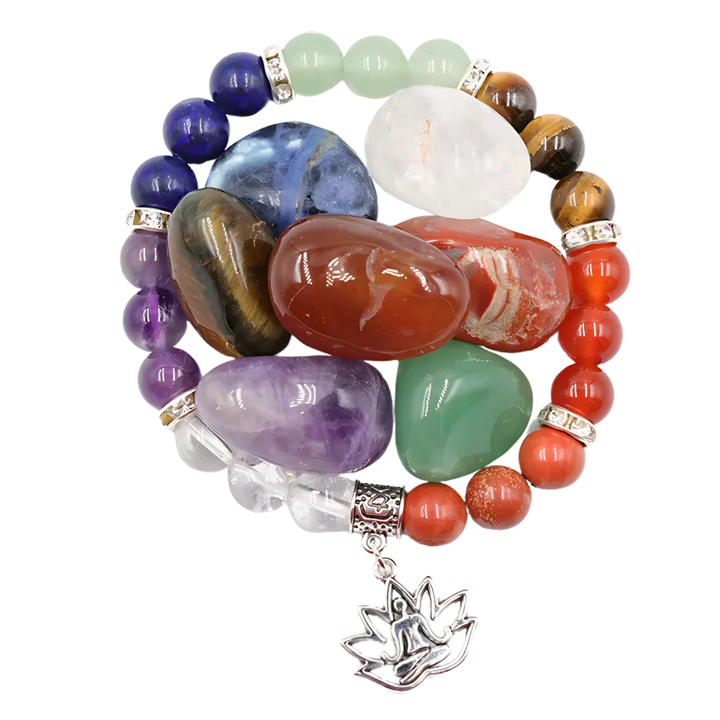 Polished Crystals Bracelet Set For Daily Balance - Yoga Symbol Bracelet Set