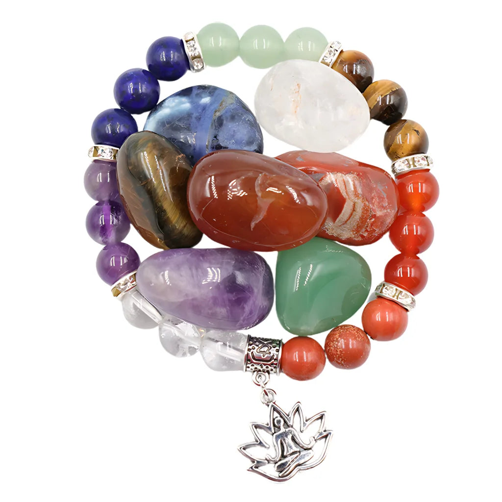 Polished Crystals Bracelet Set For Daily Balance - Yoga Symbol Bracelet Set