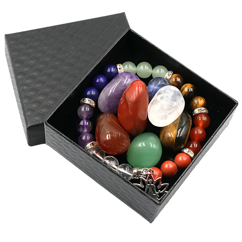 Polished Crystals Bracelet Set For Daily Balance - Yoga Symbol Bracelet Set
