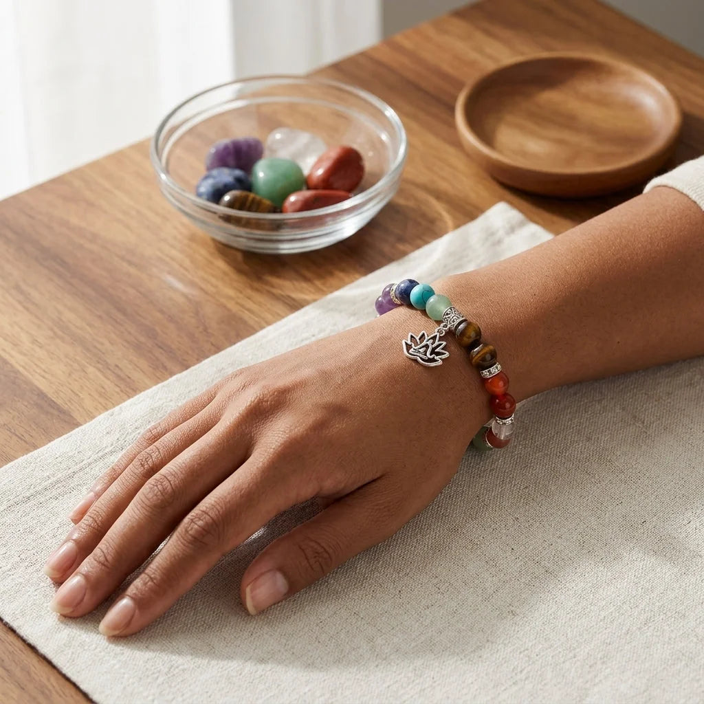 Polished Crystals Bracelet Set For Daily Balance - Yoga Symbol Bracelet Set