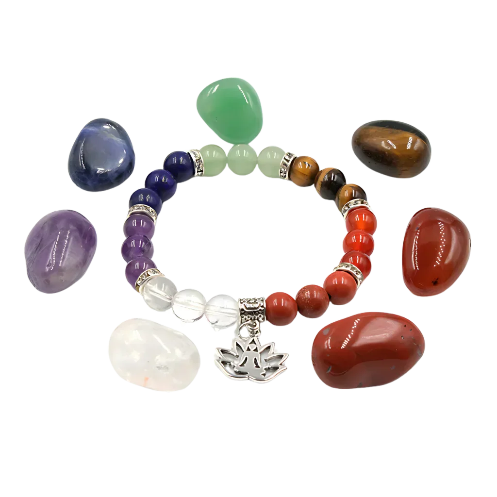 Polished Crystals Bracelet Set For Daily Balance - Yoga Symbol Bracelet Set