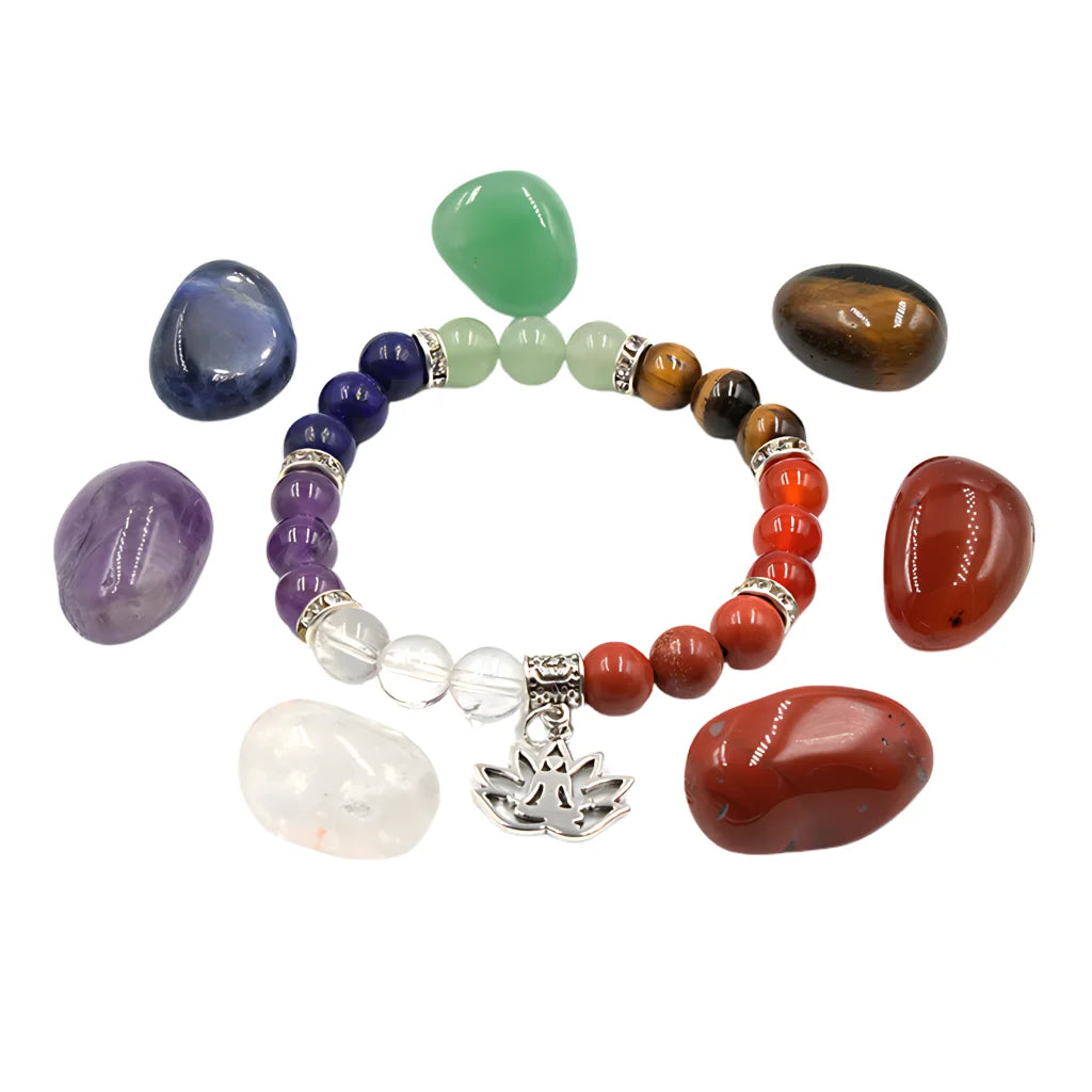 Polished Crystals Bracelet Set For Daily Balance - Yoga Symbol Bracelet Set