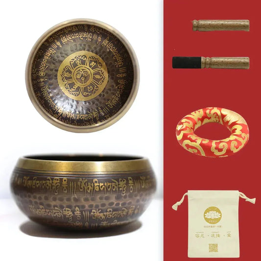 Retro Copper Tibetan Singing Bowl Set For Meditation - 11 cm