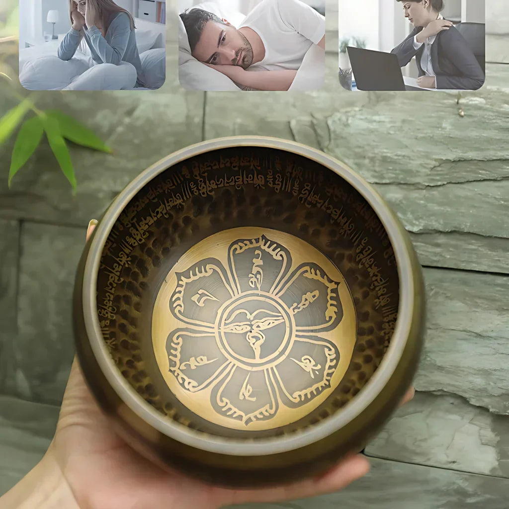 Retro Copper Tibetan Singing Bowl Set For Meditation - 11 cm