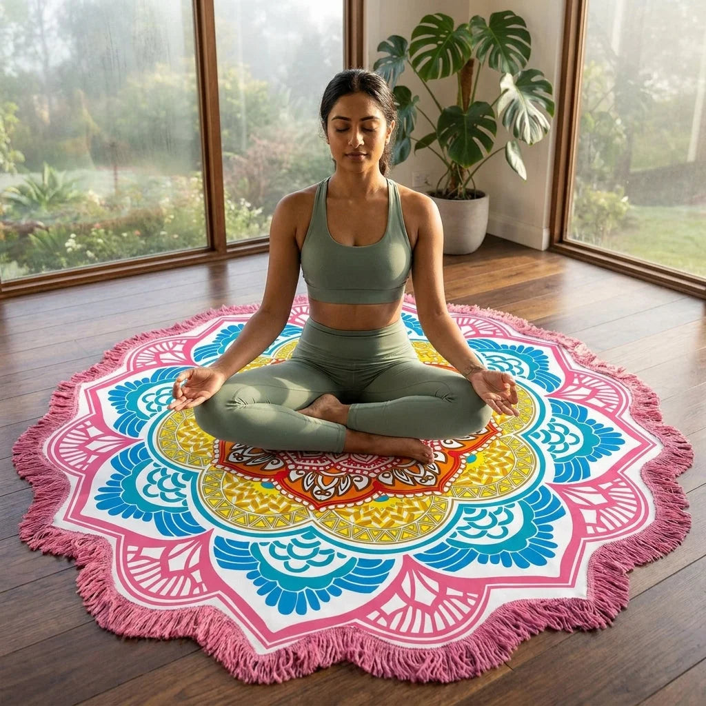 Round Boho Meditation Carpet For Mindful Living Spaces