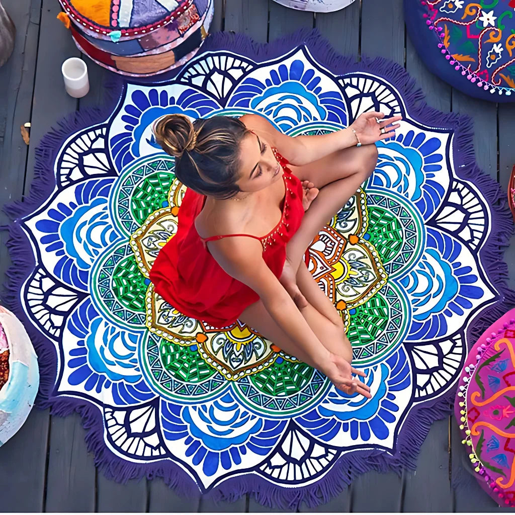 Round Boho Meditation Carpet For Mindful Living Spaces