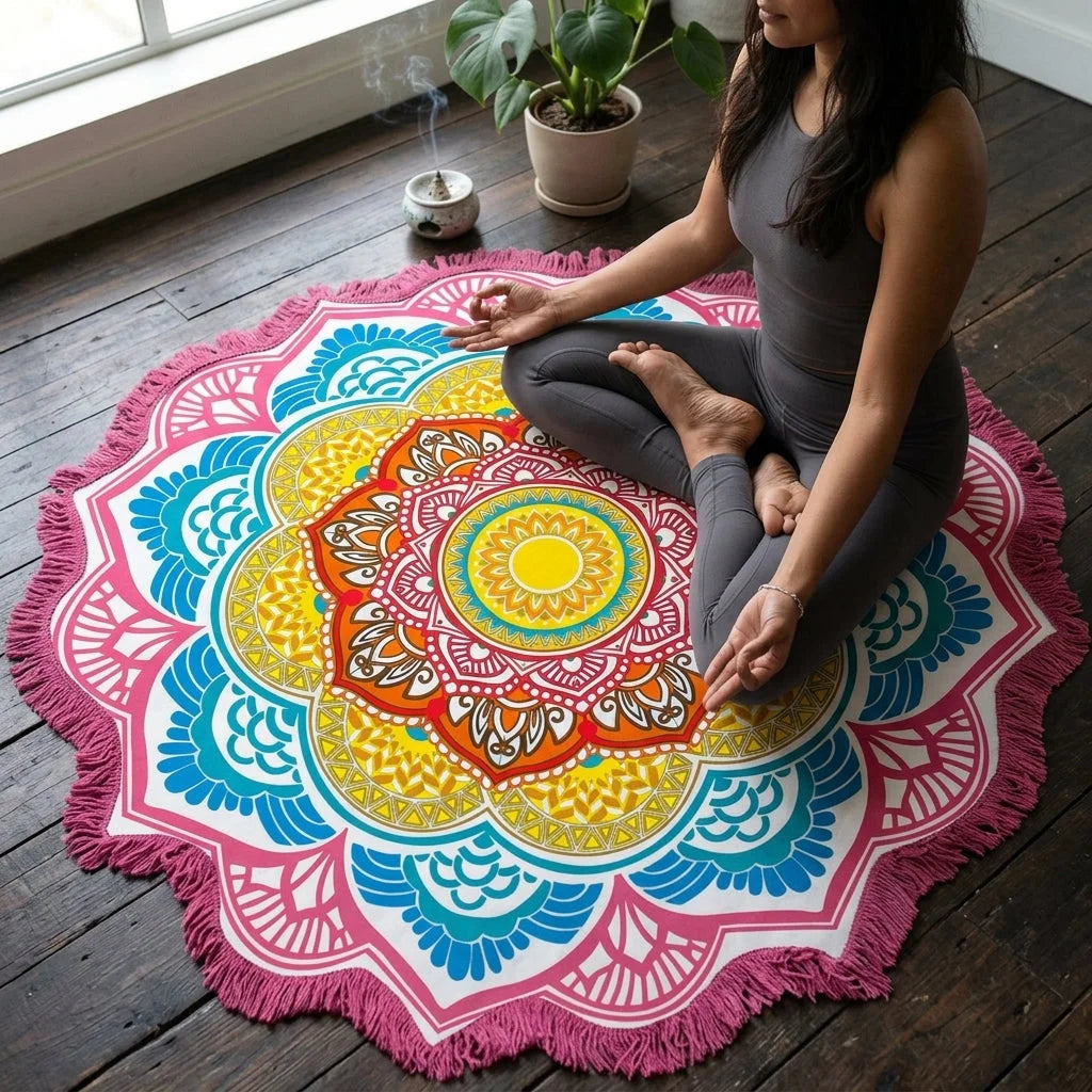 Round Boho Meditation Carpet For Mindful Living Spaces