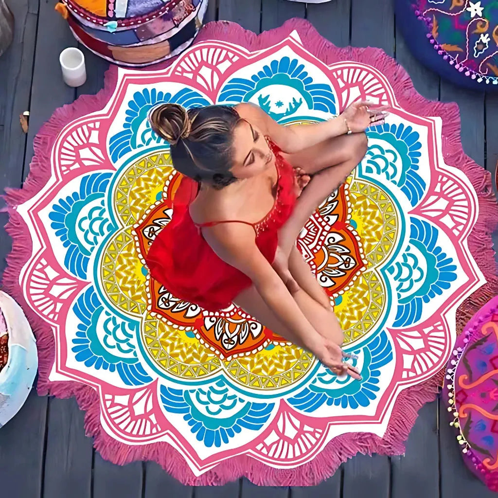Round Boho Meditation Carpet For Mindful Living Spaces - Pink