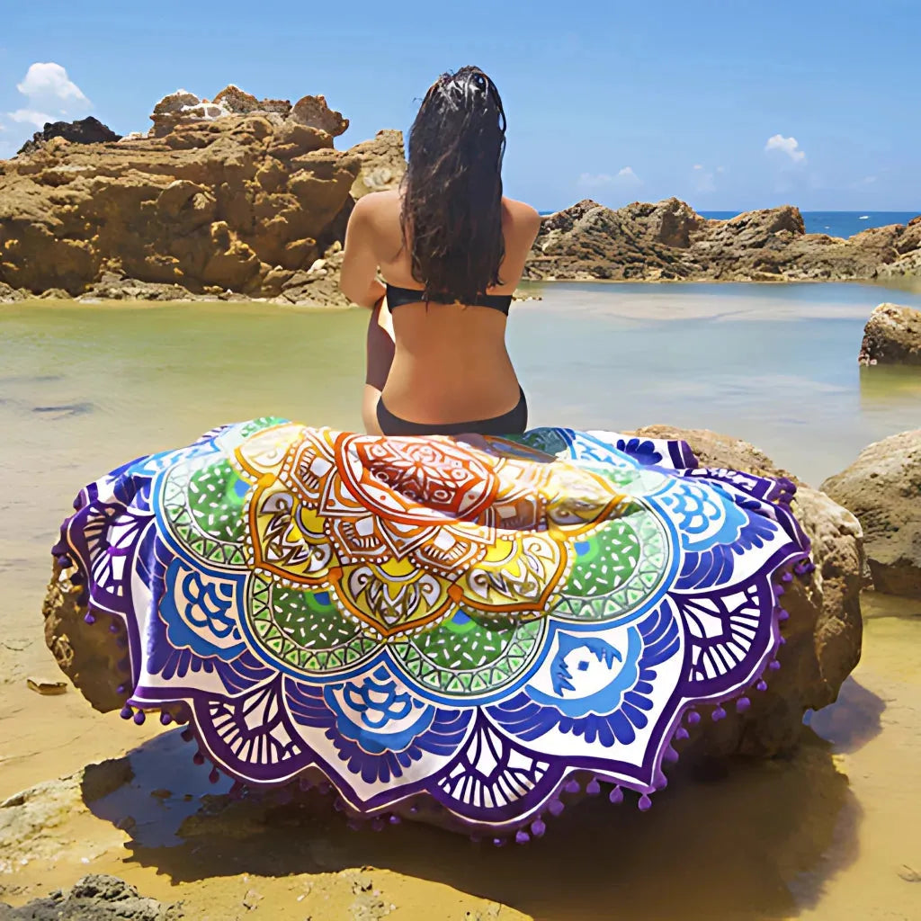 Round Boho Meditation Carpet For Mindful Living Spaces - Purple