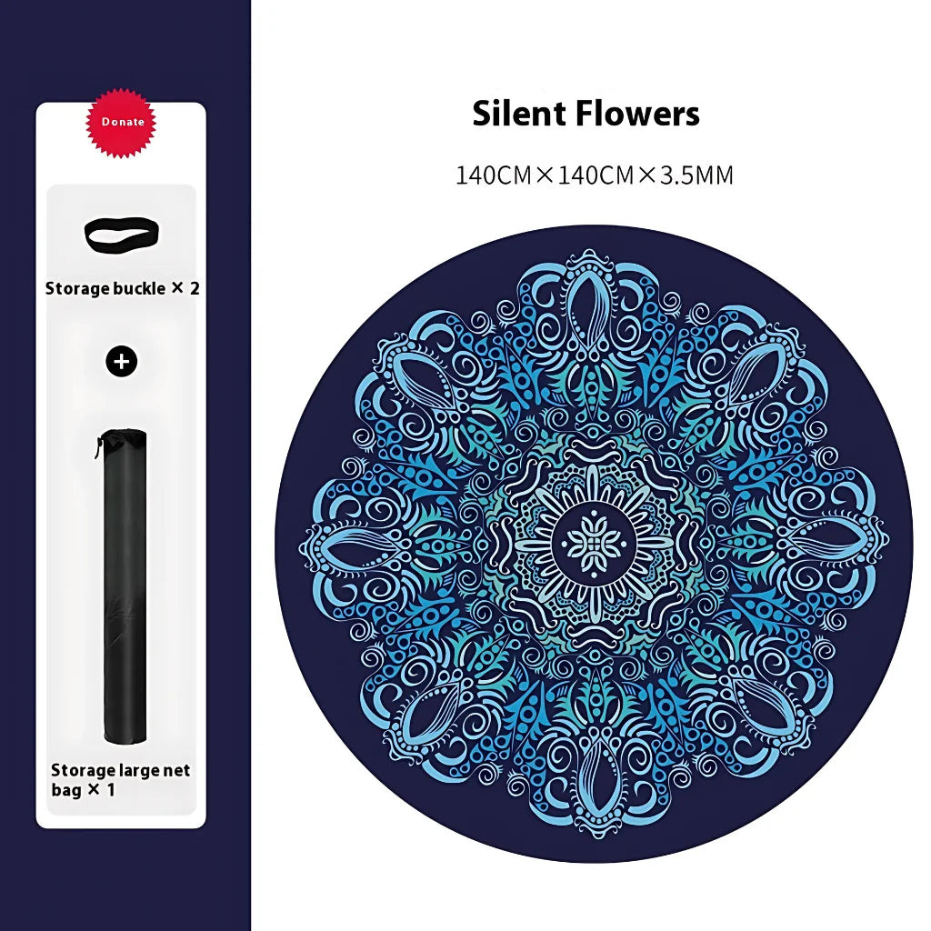 Round Yoga Mats Large With Non-Slip Natural Rubber - Flowers Silently / 140x140 cm