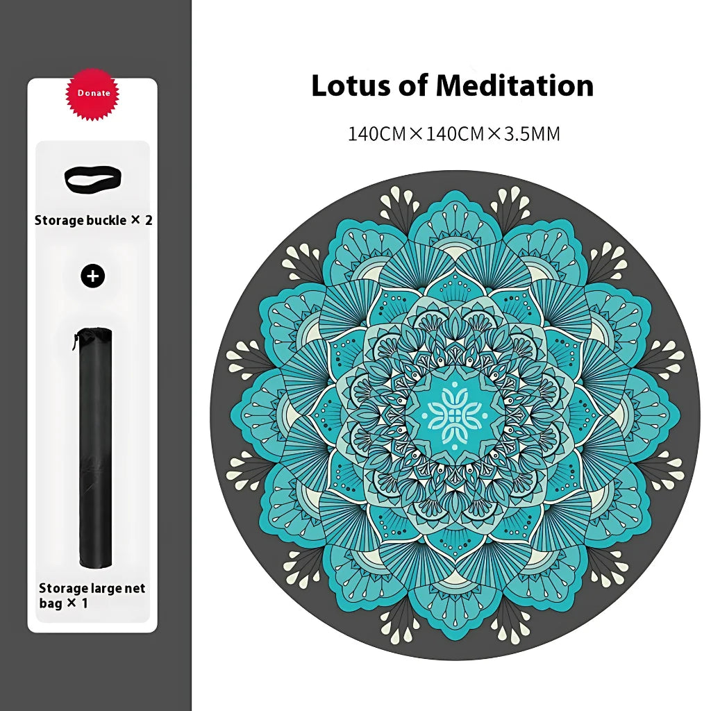 Round Yoga Mats Large With Non-Slip Natural Rubber - Meditation Lotus / 140x140 cm
