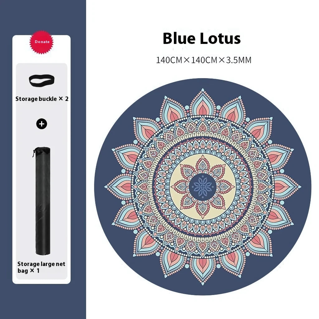 Round Yoga Mats Large With Non-Slip Natural Rubber - Qianmo Blue Lotus / 140x140 cm