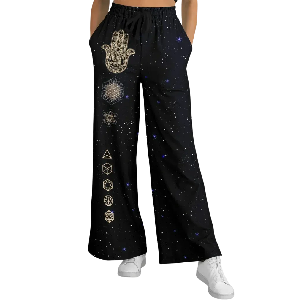 Sacred Geometry Flare Jogger With Night Sky Design - XS