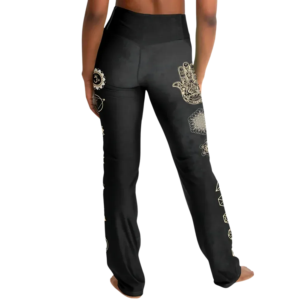 Sacred Symbols Flared Yoga Pants In Star Sky Black