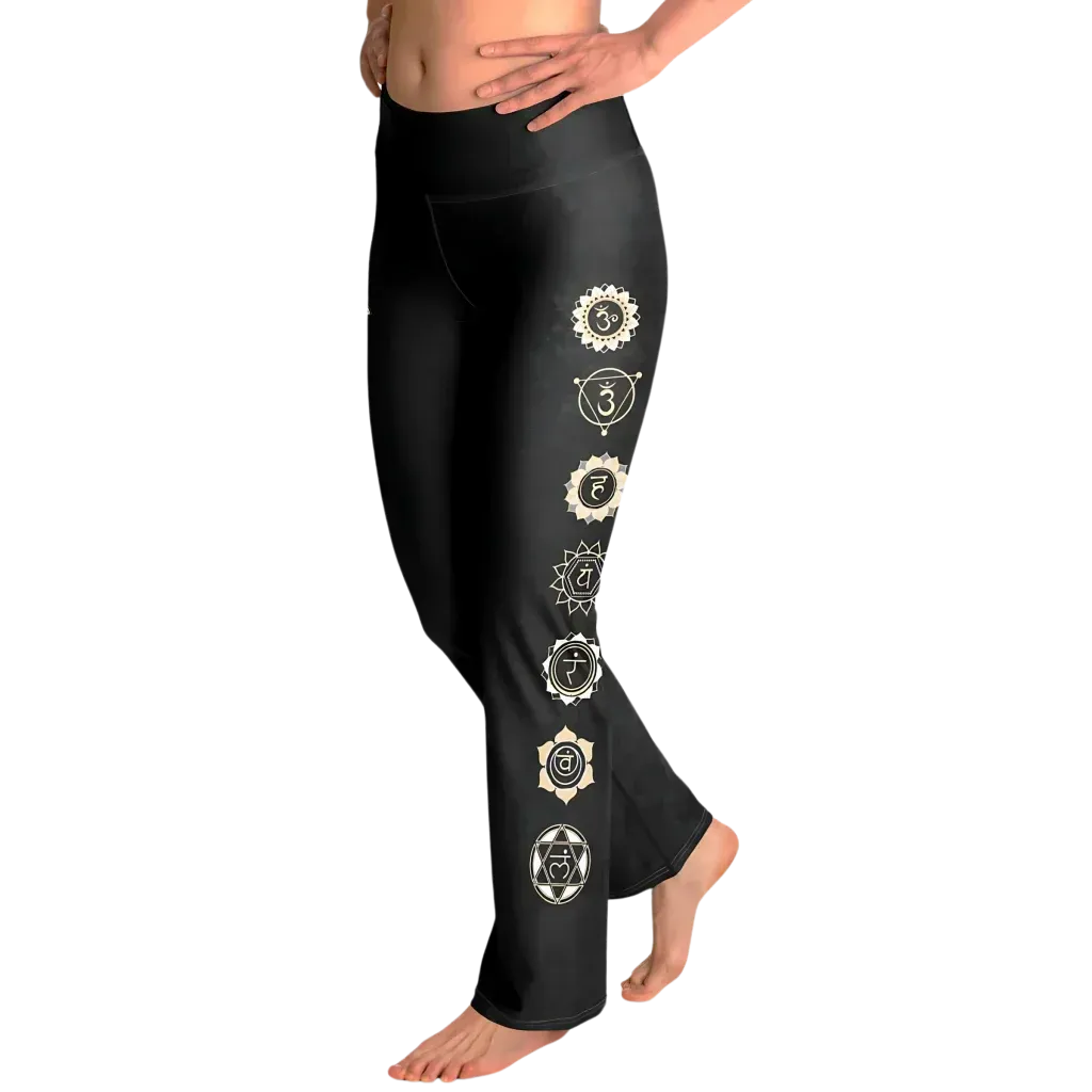 Sacred Symbols Flared Yoga Pants In Star Sky Black