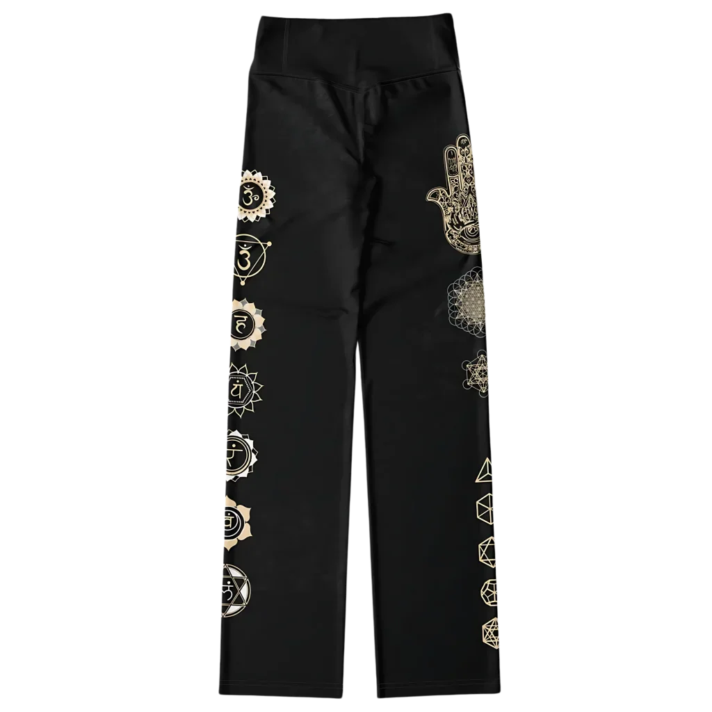 Sacred Symbols Flared Yoga Pants In Star Sky Black
