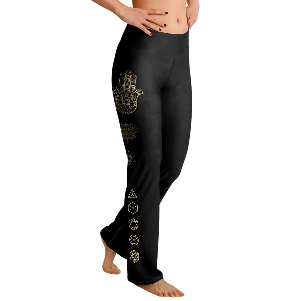 Sacred Symbols Flared Yoga Pants In Star Sky Black