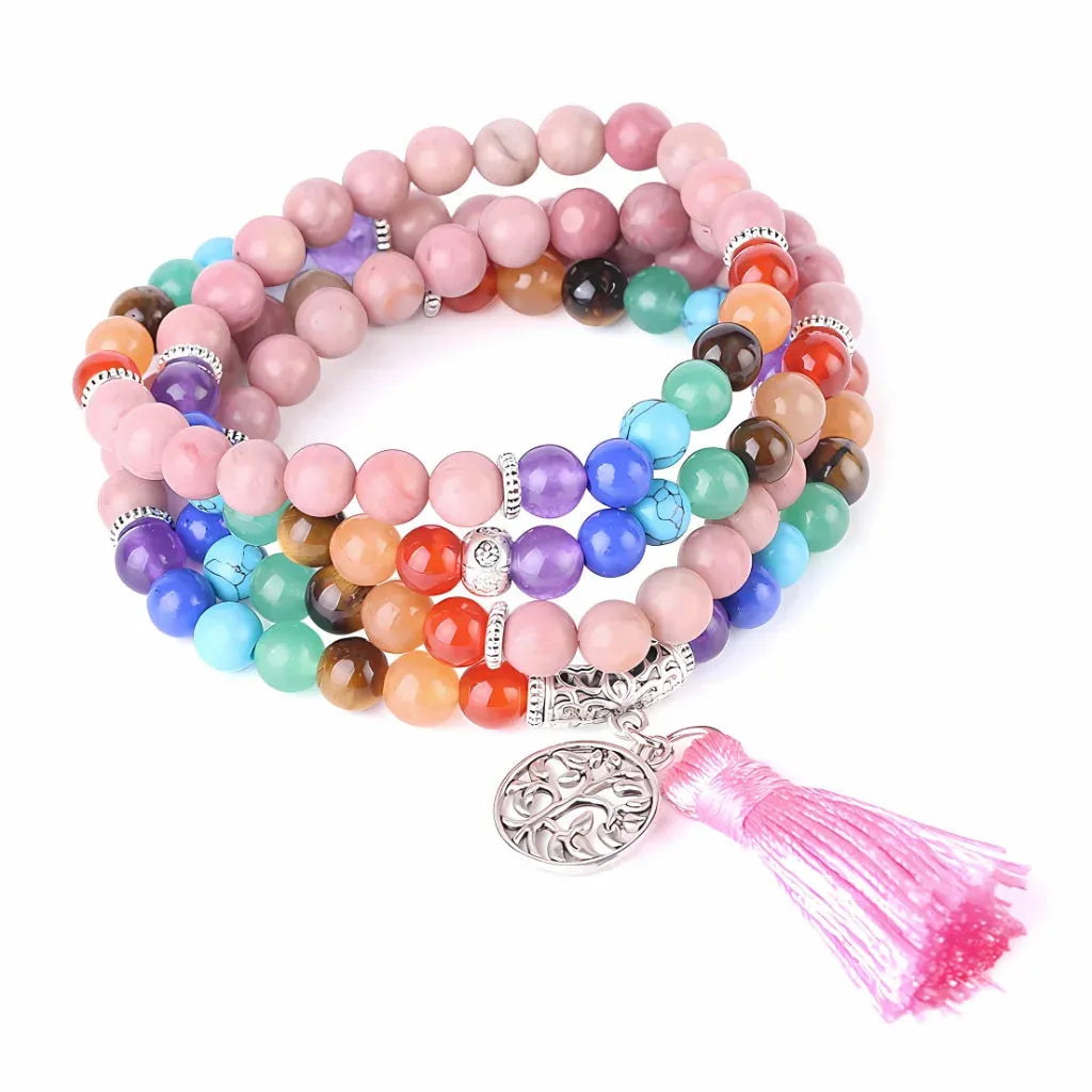 Seven Chakra Wrap Around Bracelet - Pink
