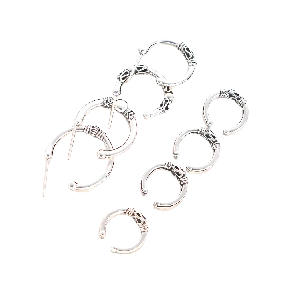 Silver Fusion Boho Hoops Earring Set - Antique Silver / one size