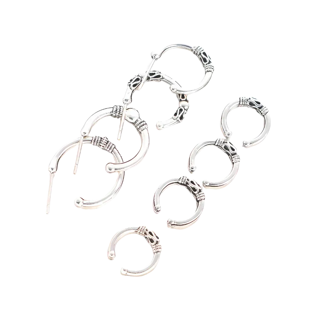 Silver Fusion Boho Hoops Earring Set - Antique Silver / one size