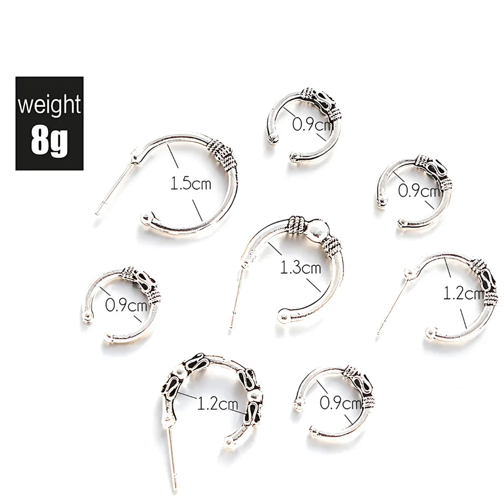 Silver Fusion Boho Hoops Earring Set - Antique Silver / one size