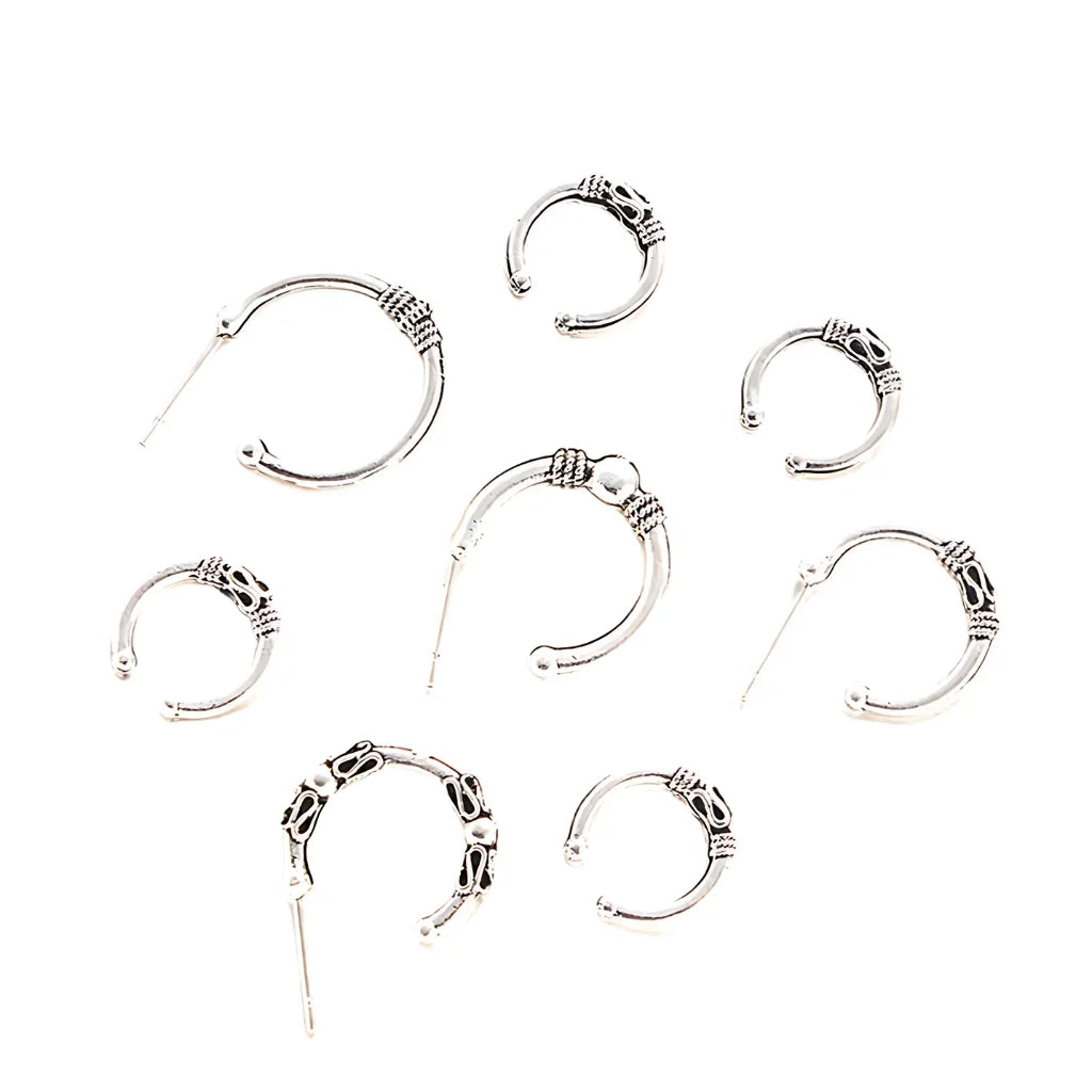 Silver Fusion Boho Hoops Earring Set - Antique Silver / one size