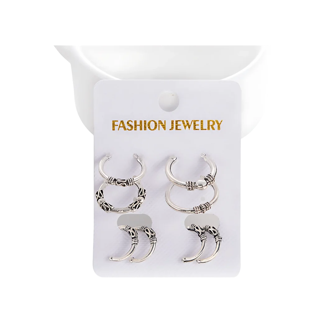 Silver Fusion Boho Hoops Earring Set - Antique Silver / one size