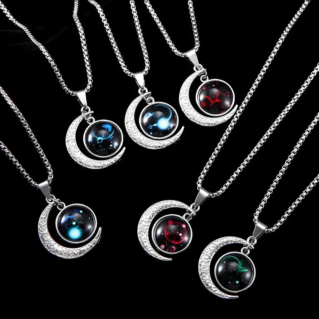 Silver Pendant Necklace With Celestial Zodiac Glow