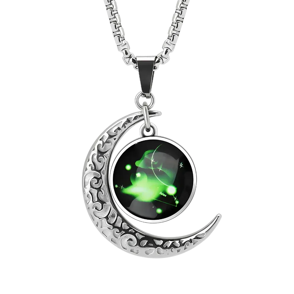 Silver Pendant Necklace With Celestial Zodiac Glow