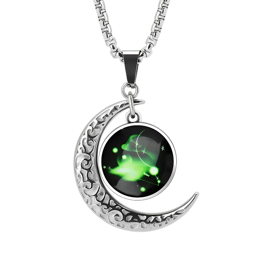 Silver Pendant Necklace With Celestial Zodiac Glow