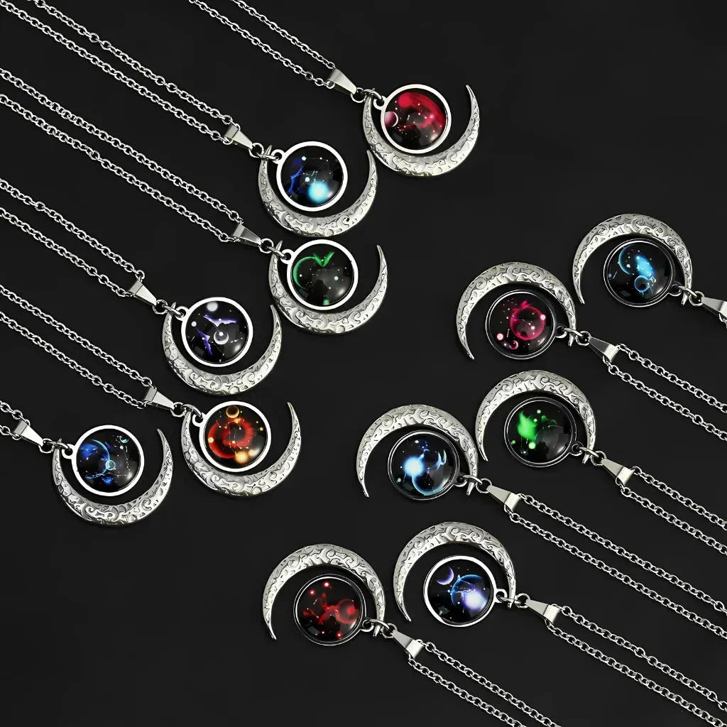 Silver Pendant Necklace With Celestial Zodiac Glow