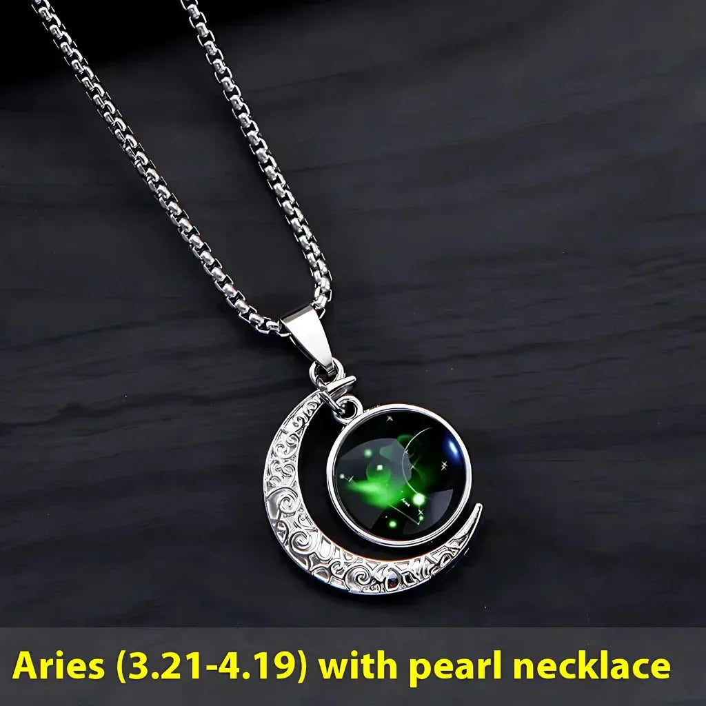 Silver Pendant Necklace With Celestial Zodiac Glow - Aries