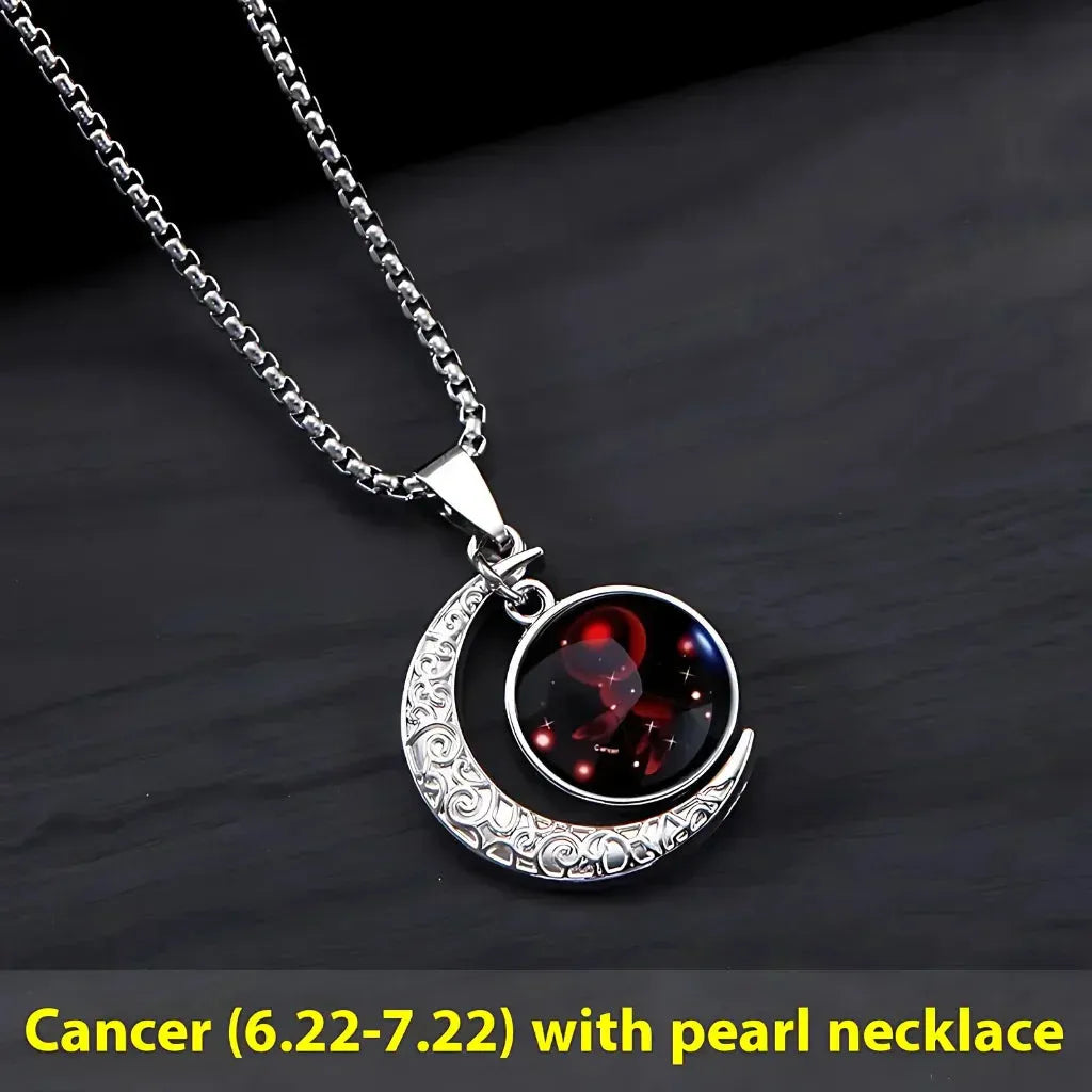 Silver Pendant Necklace With Celestial Zodiac Glow - Cancer