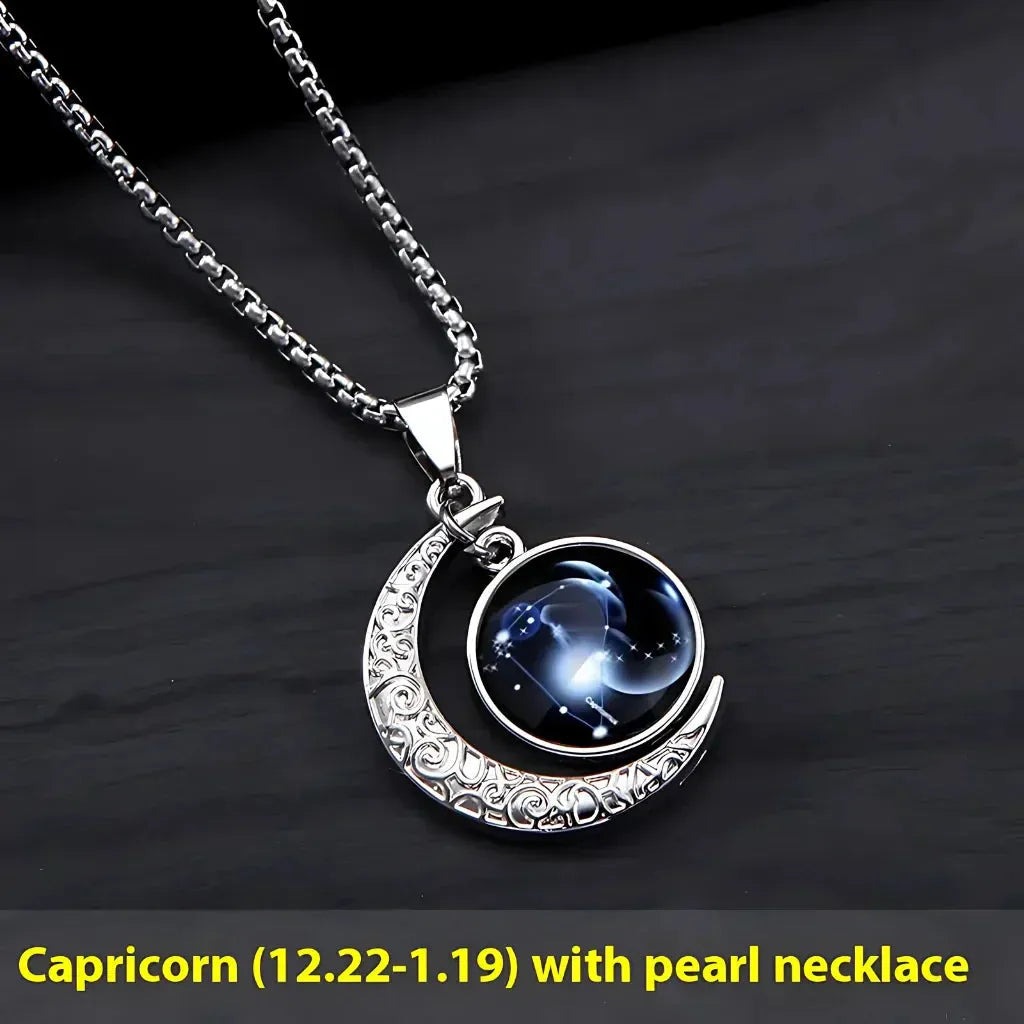 Silver Pendant Necklace With Celestial Zodiac Glow - Capricorn