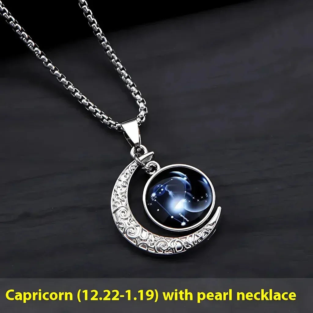 Silver Pendant Necklace With Celestial Zodiac Glow - Capricorn