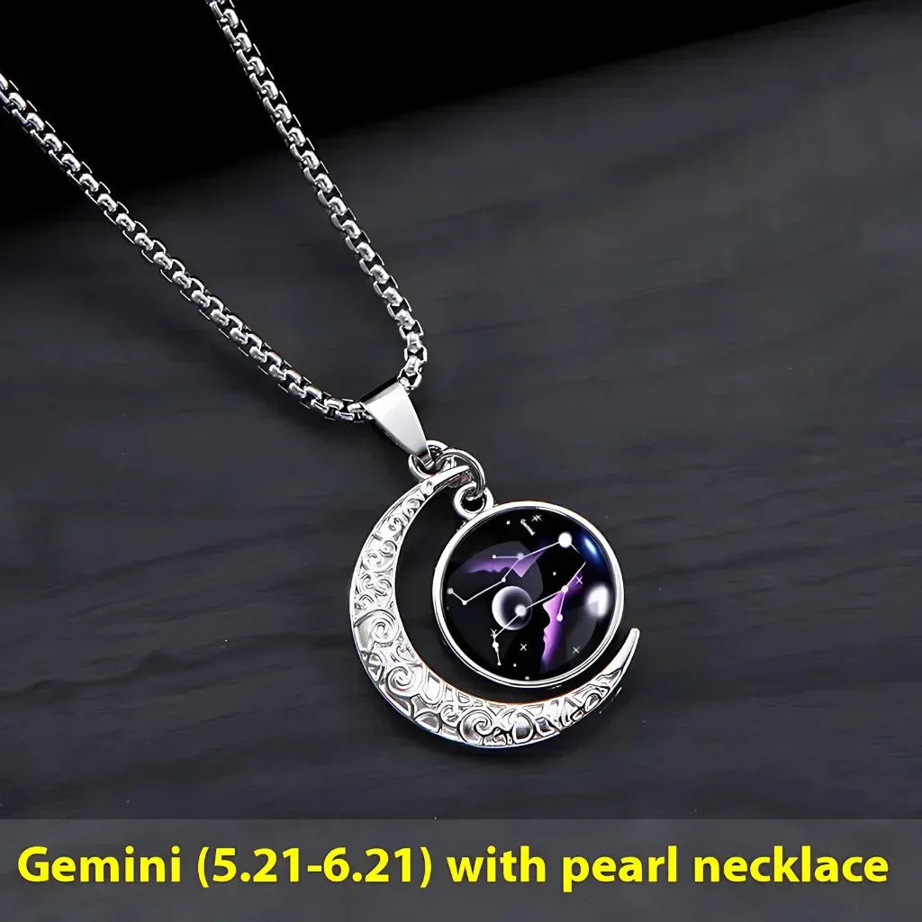 Silver Pendant Necklace With Celestial Zodiac Glow - Gemini