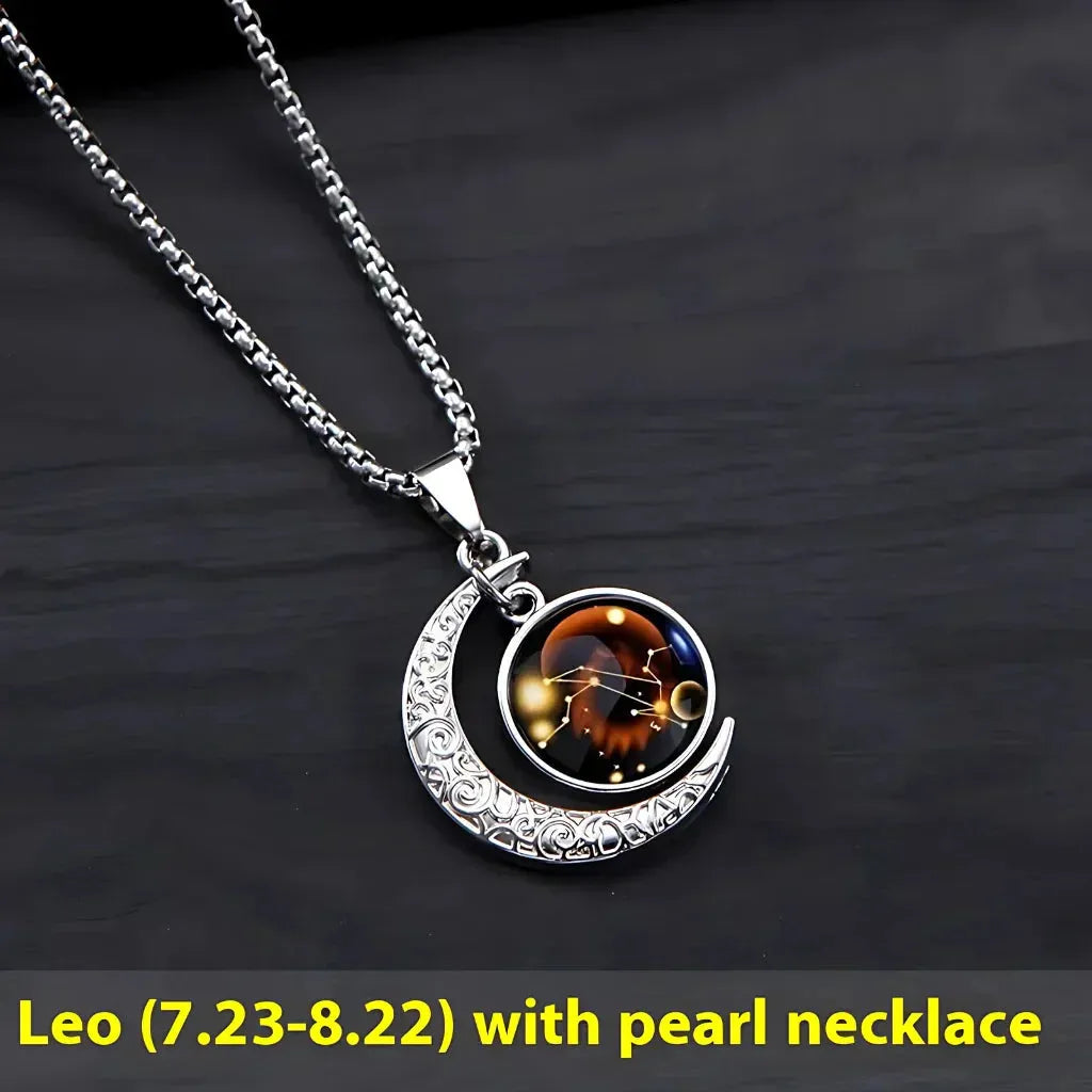 Silver Pendant Necklace With Celestial Zodiac Glow - Leo
