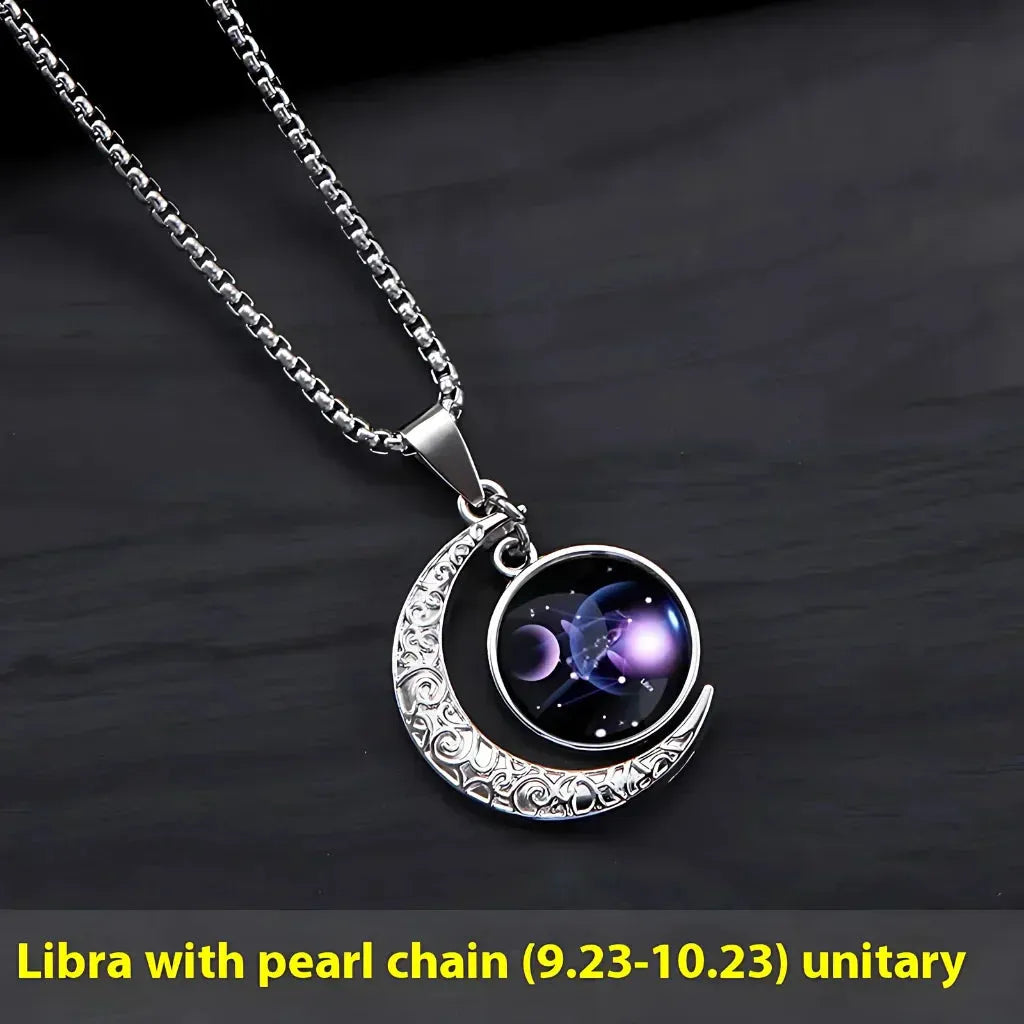 Silver Pendant Necklace With Celestial Zodiac Glow - Libra
