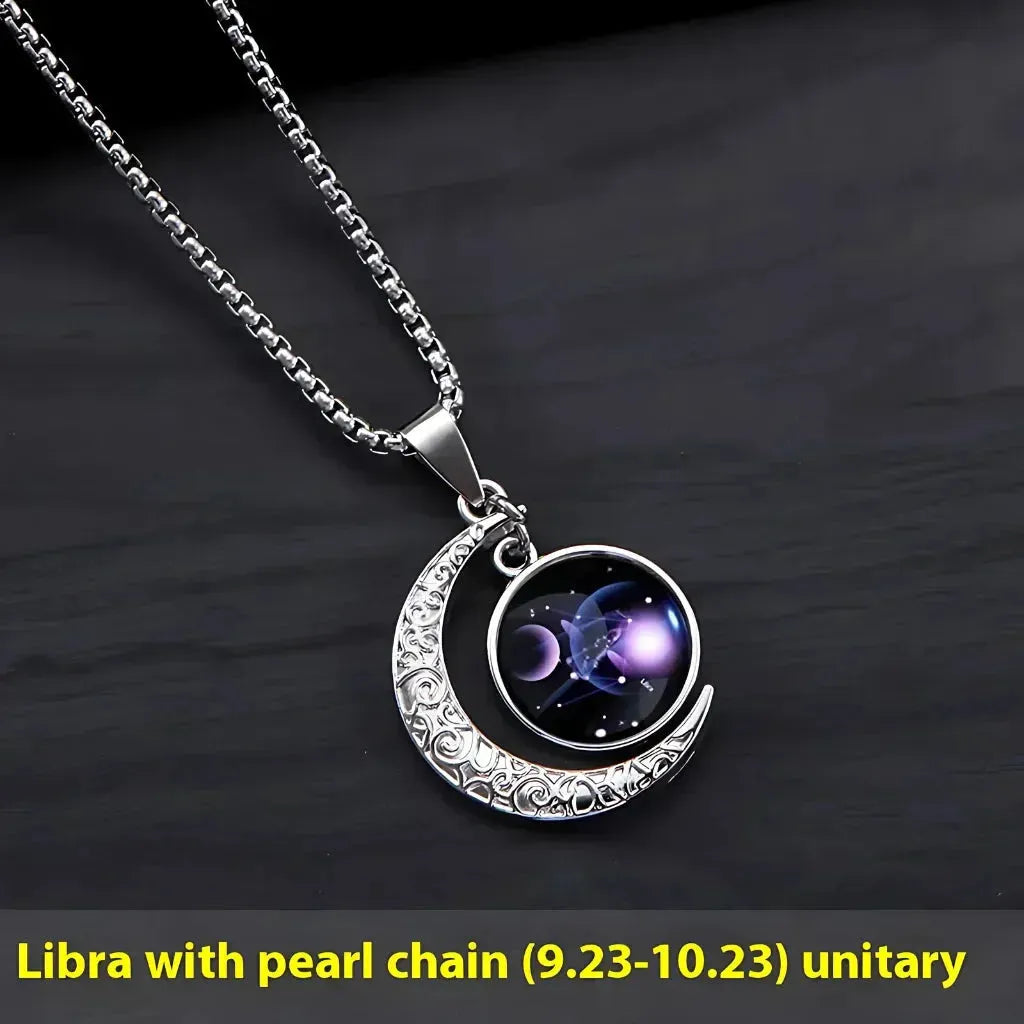 Silver Pendant Necklace With Celestial Zodiac Glow - Libra